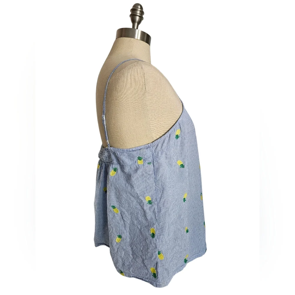 TABITHA WEBB Blue & White Striped Pineapple Spaghetti Strap Sleep Top | SZ L